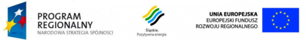 LOGO Unia i trzy napisy z logotypami Program Regionalny Narodowa Strategia Spójności, Śląskie Pozytywna energia oraz Unia Europejska Europejski Fundusz Rozwoju Regionalnego