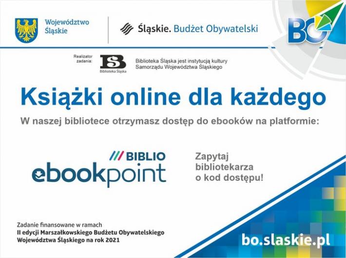 Plakat przedstawiający Śląski Budżet Obywatelski "Książki online dla każdego"