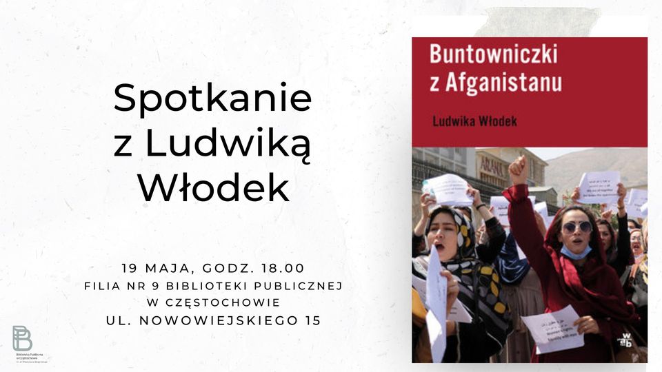 grafika z okładką książki Ludwiki Włodek i datą spotkania