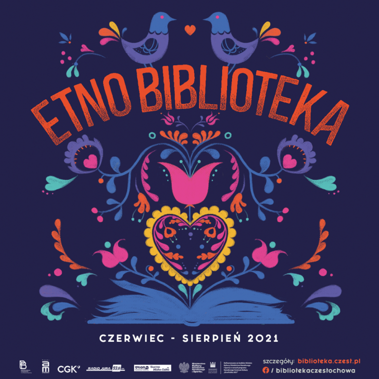 Infografika przedstawiająca projekt "EtnoBiblioteka" realizowanych W Bibliotece Publicznej w Częstochowie